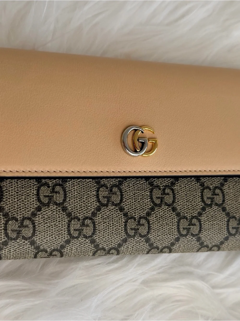 Gucci Beige and Brown GG Canvas Crossbody Bag with Bi-Metal GG Logo